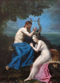 Orphée et Eurydice, huile sur toile, signée et datée en bas à gauche &quot;A.M. Roucoule, 1877&quot;
