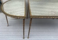 1970′ Table Tripartite Maison Charles Décor Palmier en Bronze Doré avec Plateaux Miroir 125 X 52 X H 42 cm