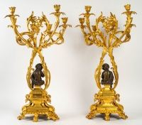 La Tendresse. Paire De Candélabres De Style Louis XV En Bronze à Double Patine. 1850.
