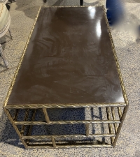 1970′ Table Basse En Bronze Oxydé Plateau Laqué