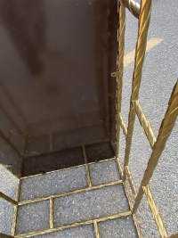 1970′ Table Basse En Bronze Oxydé Plateau Laqué