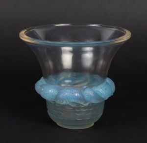 Vase « Piriac » verre opalescent patiné bleu de René LALIQUE|||||||