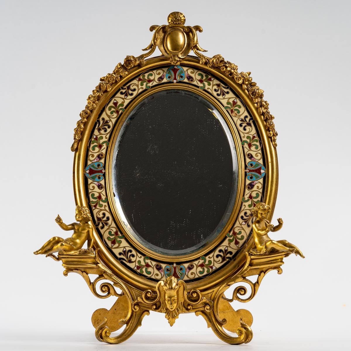 Miroir en bronze émaillé, signé Barbedienne, XIXème siècle|||||||||