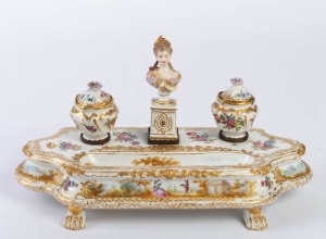 Encrier en porcelaine de Meissen 19e Napoléon III||||||||||||