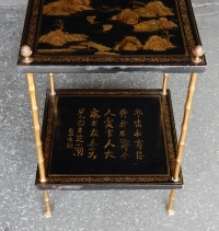 1950′ Table Maison Baguès Décor Bambou en Bronze Doré Avec Plateaux Laque de Chine