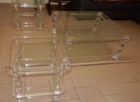 1970′ Table Basse en Altuglas, ROMEO Taille 1m00 X 1m00 + 2 Bouts de Canapés