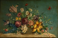 Bouquet de Fleurs sur un Entablement en Pierre huile sur panneau vers vers 1880-1890