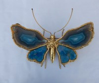 1970′ Applique Papillon Duval Brasseur Ou Isabelle Faure Avec Ailes En Agates Bleues 40 X H 35 CM