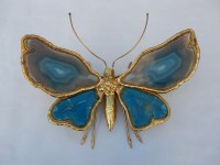 1970′ Applique Papillon Duval Brasseur Ou Isabelle Faure Avec Ailes En Agates Bleues 40 X H 35 CM