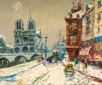 Mério Ameglio (1897-1970) Notre Dame de Paris sous la neige huile sur toile vers 1950