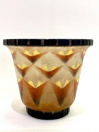 Vase &quot;Palmettes&quot; pâte de verre orange, jaune et marron de Gabriel ARGY-ROUSSEAU