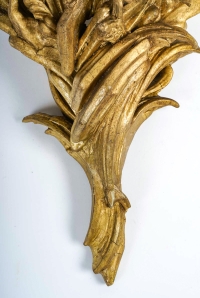 Paire de consoles d’appliques aux oiseaux fantastiques en bois sculpté et doré Italie milieu XIXème siècle