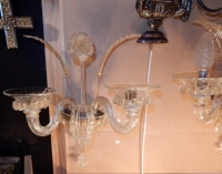 1950′ Paire d’Appliques Murano 2 Bras Cristal et Paillons d’Or