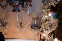 1950′ Paire d’Appliques Murano 2 Bras Cristal et Paillons d’Or