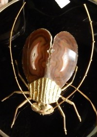 1970’Applique Eclairante A la Cigale en Bronze Doré et Agates Style Duval Brasseur Ou Isabelle Faure 25 X 35 cm