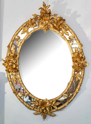 Miroir ovale en bois et stuc doré à double teinte, Napoléon III|||||||