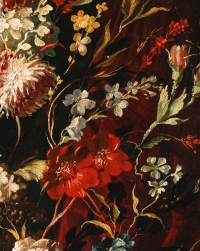 Italie - Bouquet de Fleurs sur un velours rouge huile sur toile vers 1790-1820