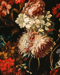 Italie - Bouquet de Fleurs sur un velours rouge huile sur toile vers 1790-1820