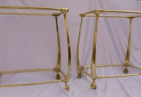 1970/80′ Paire de Tables en Bronze Doré à 2 Niveaux Style Art Nouveau Plateaux Verre et Opaline