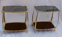 1970/80′ Paire de Tables en Bronze Doré à 2 Niveaux Style Art Nouveau Plateaux Verre et Opaline