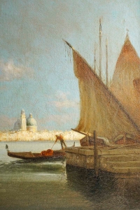 Alphonse Lecoz Un Canal à Venise et la Santa Maria della Salute dans le fond huile sur toile vers 1890-1900