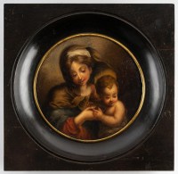Vierge à l&#039;enfant , peinture en rond ,XIXème