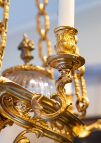 Lustre en bronze doré et cristal et chaînes, fin XIXème siècle