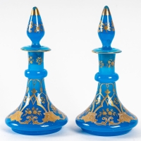 Paire de flacons bleu, XIXème siècle