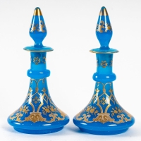 Paire de flacons bleu, XIXème siècle