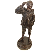 Pierrot à La Mouche Par Emile Engler (XIX-XXe) - Bronze