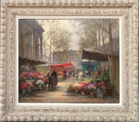 CORTES Edouard Peinture Française Le marché aux fleurs de La Madeleine Huile sur panneau signée