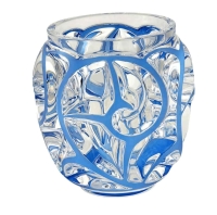 Cristal Lalique ,Vase &quot;tourbillon &quot;Emaillé Bleu.&quot;