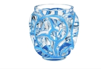 Cristal Lalique ,Vase &quot;tourbillon &quot;Emaillé Bleu.&quot;
