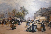 Legout Gerard Ecole Française Peinture Bretonne XIXè Marché à Concarneau Huile Toile Signée