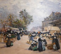 Legout Gerard Ecole Française Peinture Bretonne XIXè Marché à Concarneau Huile Toile Signée