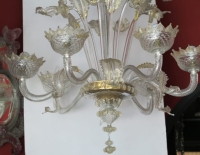 1900/20 Lustre Cristal Murano Avec Inclusions Feuilles d’Or 6 Branches