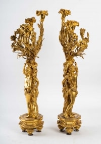 Paire de candélabres aux femmes en bronze doré et ciselé, fin XIXème