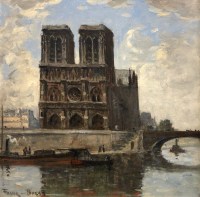 FRANK BOGGS Ecole Américaine Paris Notre Dame et La Seine Huile sur toile signée