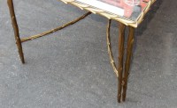 1950/70&#039; Table Basse en Bronze Doré Décor Palmier Maison Charles 112 X 47 cm Double Montant