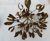 1900′ Lustre Boule de Gui en Bronze Art Nouveau a 3 Lampes 40 X 45 cm Douilles En Forme De Tulipes