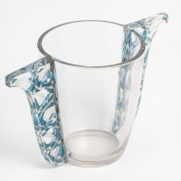 Vase &quot;Honfleur&quot; verre blanc patiné bleu de René LALIQUE