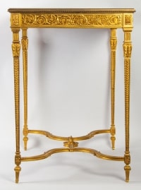 Paire de tables en bronze style Louis XVI, dessus marbre rouge XIXème. Millet