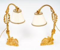Paire de lampes en bronze doré fin XIXème siècle
