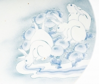 Plat japonais Arita à décor de lapins 19ème siècle