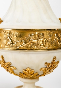 Paire d&#039;urnes en marbre blanc à cannelures et bronze doré montées en lampe d&#039;époque Napoléon III