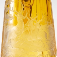 Pichet en cristal de bohème, couleur ambre, gravure de scène de chasse, XIXème siècle