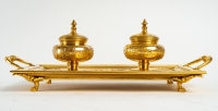 Encrier double du XIXème siècle, époque Napoléon III, Bronze doré