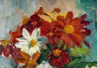 Bouquet De Fleurs et de fruits sur un entablement. Victor SIMONIN (1877-1946).