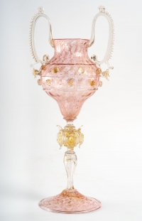 Très grand verre vénitien rose Salviati ou Frateli Toso, 1880
