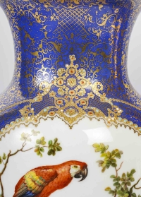 Paire de vases en porcelaine à décor d&#039;oiseaux exotiques, travail français du début du XIXe siècle